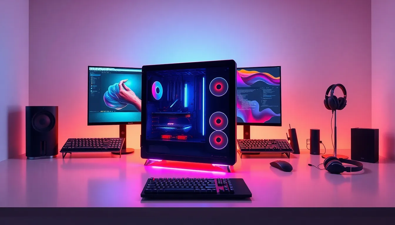 modern gaming PC displayed on a sleek workspace.