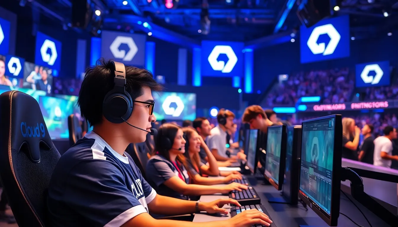 diverse esports team in action during a competitive gaming event.